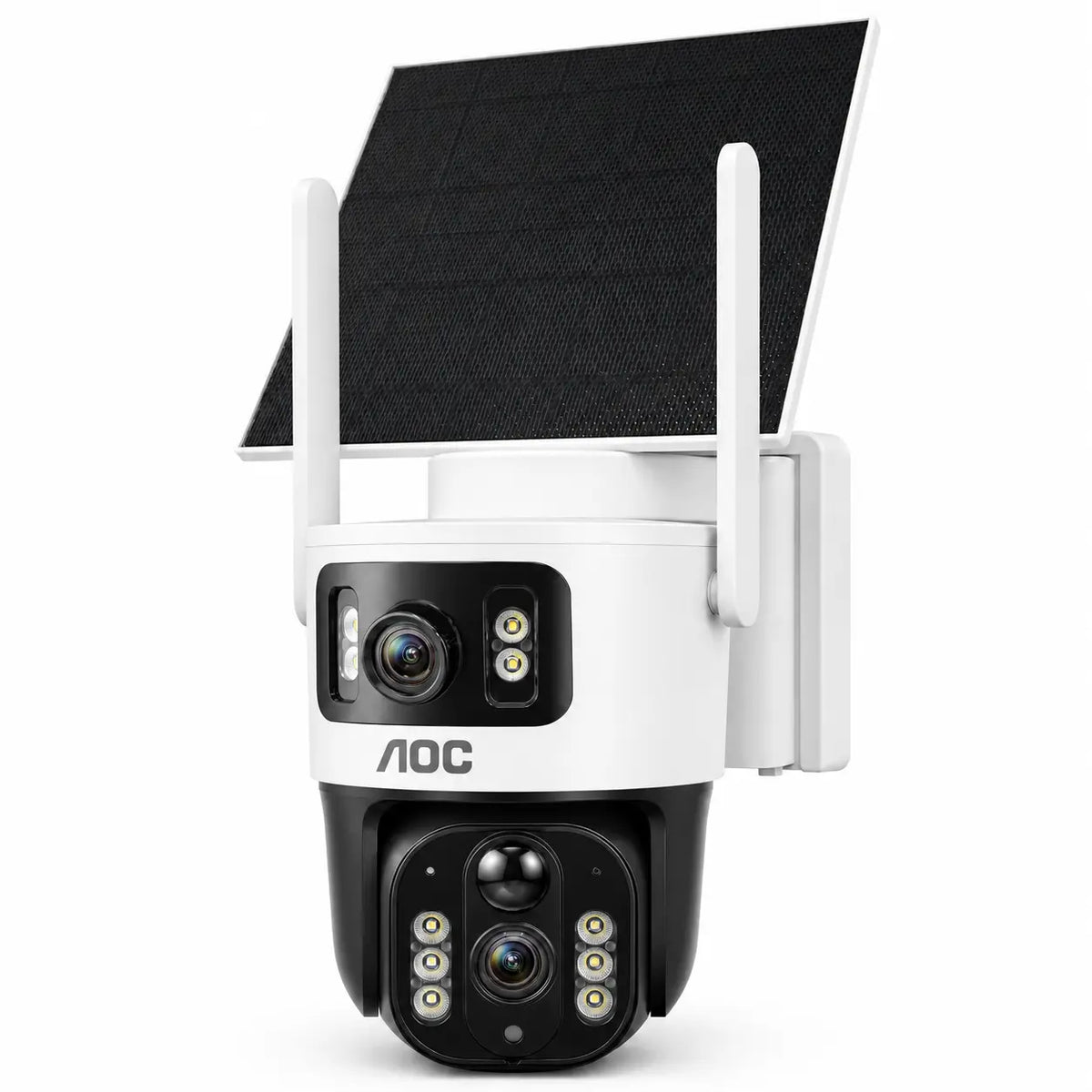 AOC 4G LTE Solar Outdoor Digital Security Camera - Dual-Lens Dual-View, AI Auto Tracking, Color Night Vision, 2-Way Audio, IP65, 10400Mah Charging, No Wifi Needed, Recording Protection Device for Home, 7-Day Free Trial Then 4G Plan Required