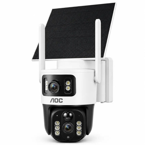 AOC 4G LTE Solar Outdoor Digital Security Camera - Dual-Lens Dual-View, AI Auto Tracking, Color Night Vision, 2-Way Audio, IP65, 10400Mah Charging, No Wifi Needed, Recording Protection Device for Home, 7-Day Free Trial Then 4G Plan Required