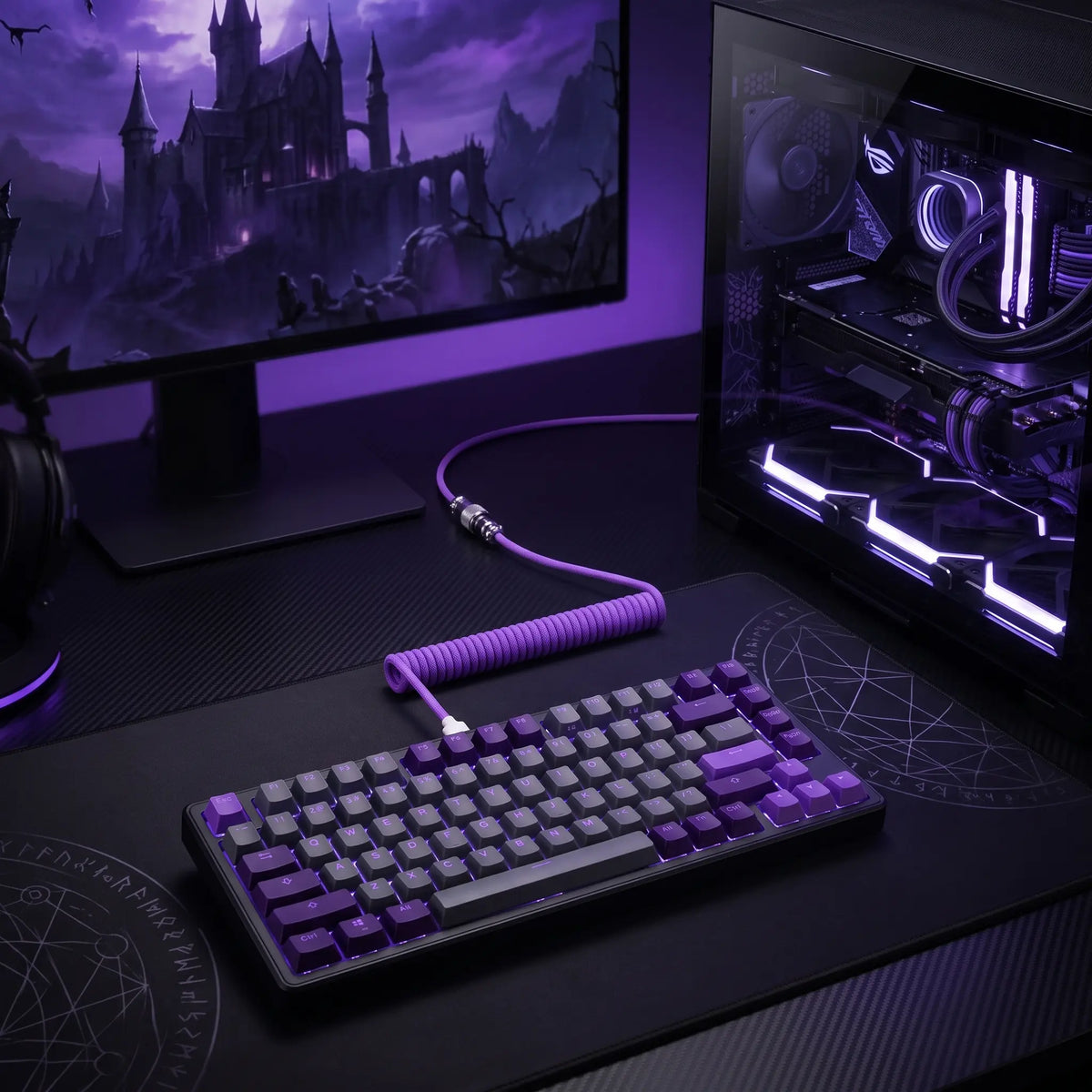 Coiled Aviator USB-C Detachable Braided Cable for Mechanical Keyboards, 8000 Fast Response for Gaming Desk Setup