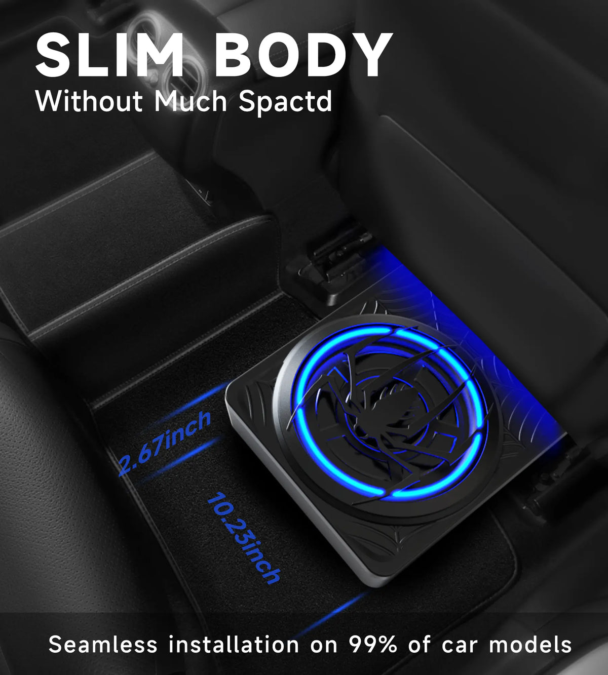 ECHOMUSSY 1200W Slim Design Aluminum Underseat Car Subwoofer & Amplifier Package - Ambient Light, Car Stereo Speaker, Individual Low Pass/Gain/Boost Bass Control, Accessory for SUV, Pickup, MVP