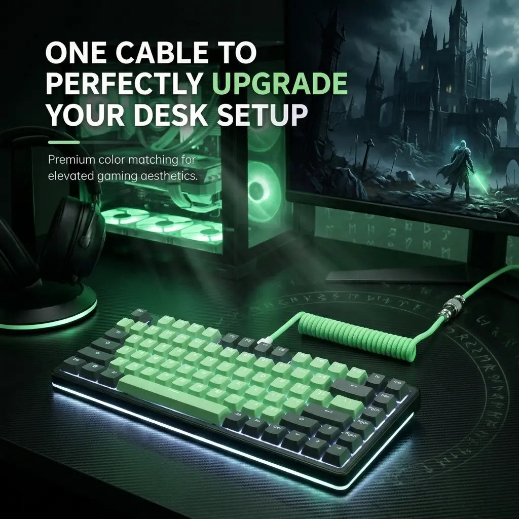 Coiled Aviator USB-C Detachable Braided Cable for Mechanical Keyboards, 8000 Fast Response for Gaming Desk Setup