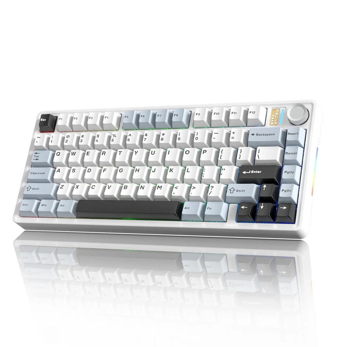 7KEYS BJ75 Compact Wireless Mechanical Keyboard with RGB Color Changing Lights, 75% Gasket-Mount Gaming Keyboard, Volume Knob, Tri-Mode Connection (Bluetooth 5.0-2.4G-USB-C), Hot-Swappable Switches, Side Lighting, Batteries Included, for Pc/Mac/Linux